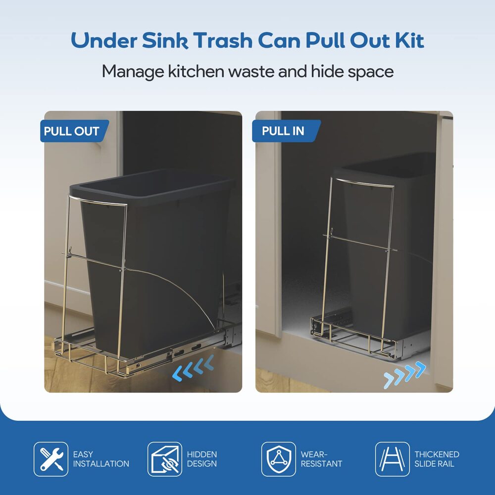 Pull Out Trash Can Organizer Under Cabinet Sink Chrome Sliding Rack No Bin - Picture 2 of 8